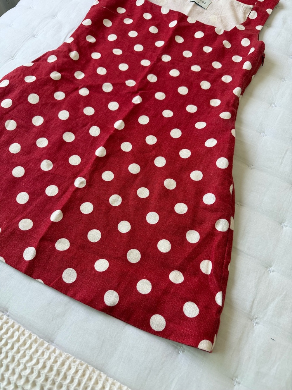 Posse XS Alice Red Polka Dot Linen Mini Dress - Picture 12 of 15